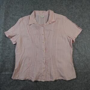 J. Jill Top Womens Large Linen Pintuck Pink Short Sleeve Button Front Beachy